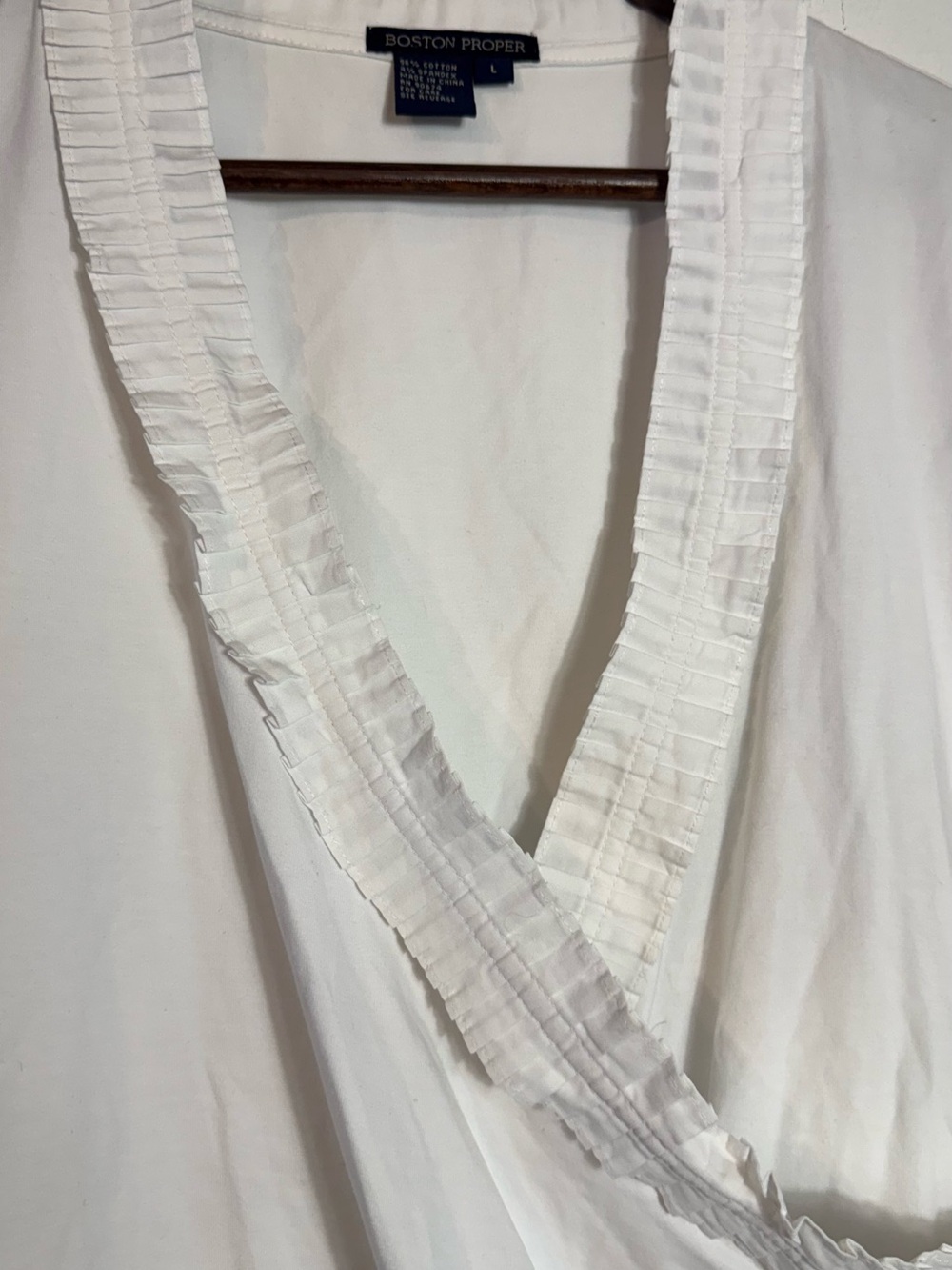 Boston Proper Cream Wrap-Style Ruffle Trim Blouse - Picture 3 of 6